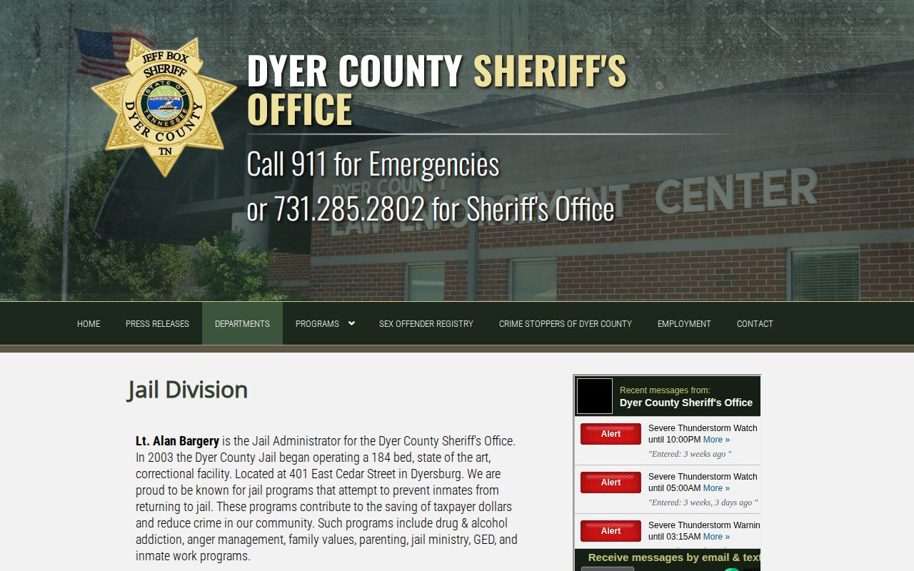 Dyer County Jail Division booking facility information