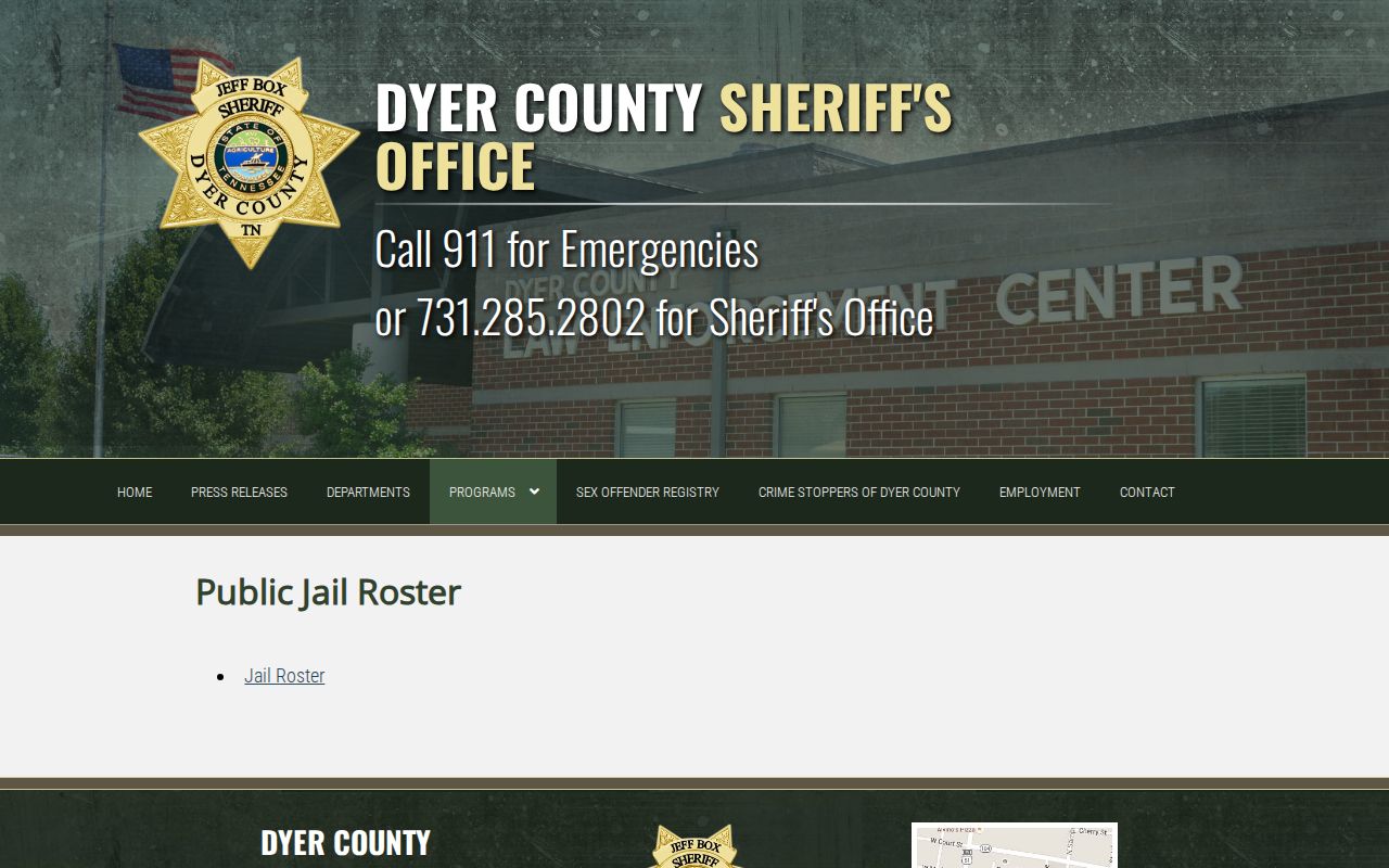 Dyer County official jail roster interface for recent arrest custody records
