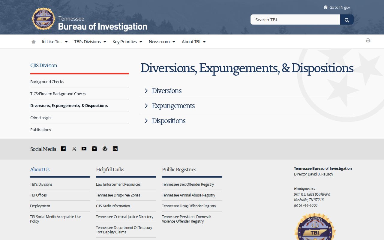 Tennessee TBI expungement guidance for Dyer County arrest records